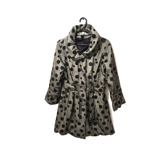 Casa Donna Polka Dot Belted Trench Coat M Mod Y2K - Picture 1 of 5